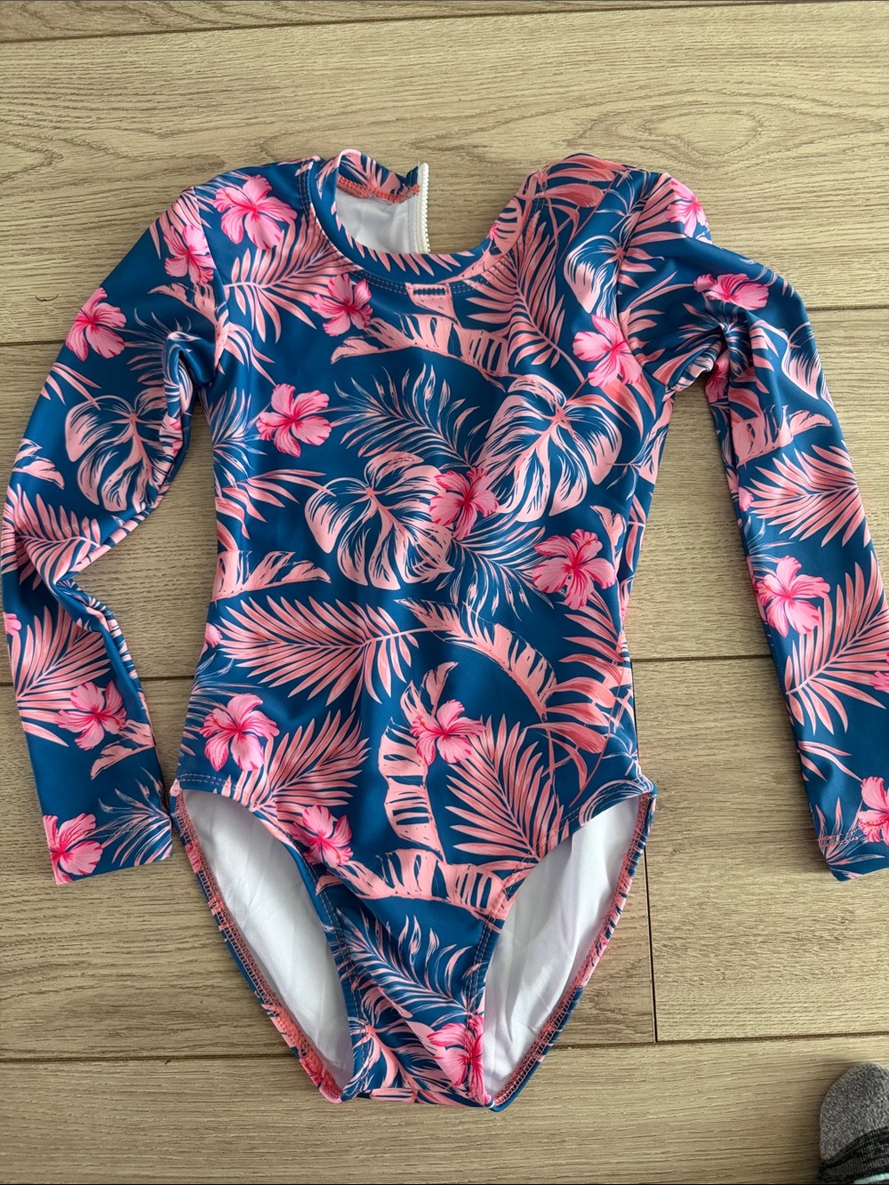 Coral & Reef beachwear - Kids Tropical Floral Long Sleeve Swimsuit - Pink & Blue
